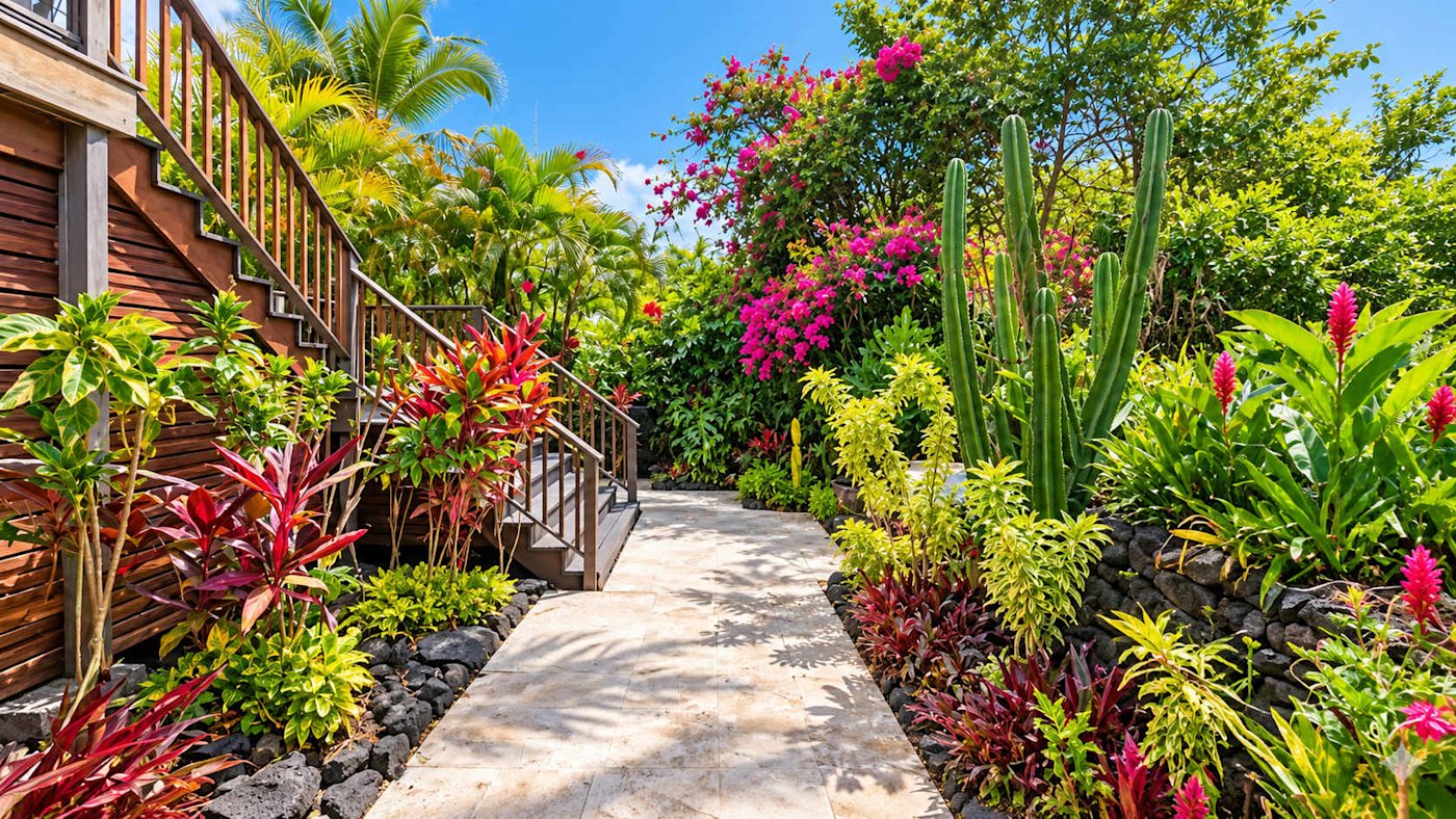 Tropical garden path at Beyond A Dream